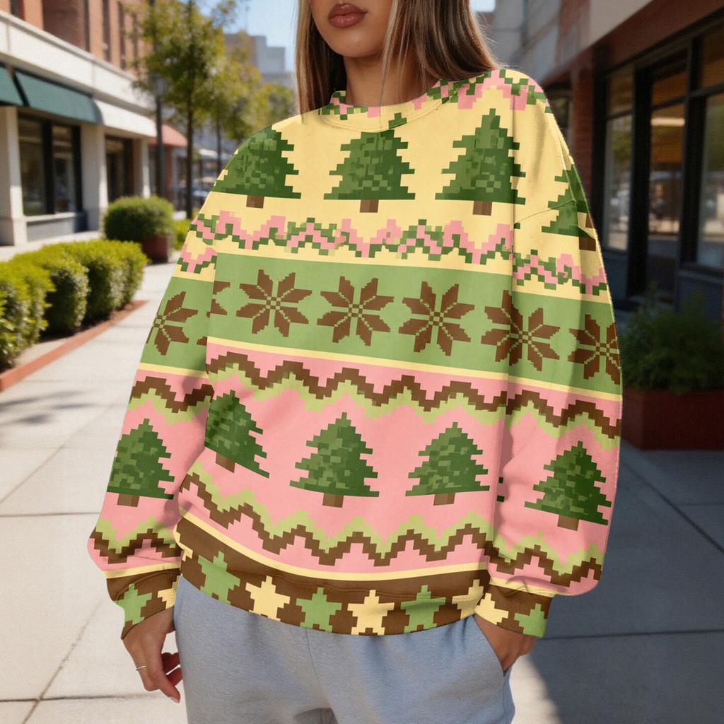 Women's Trendy Christmas Print Crewneck Sweatshirt Lightweight Casual Pullover Top