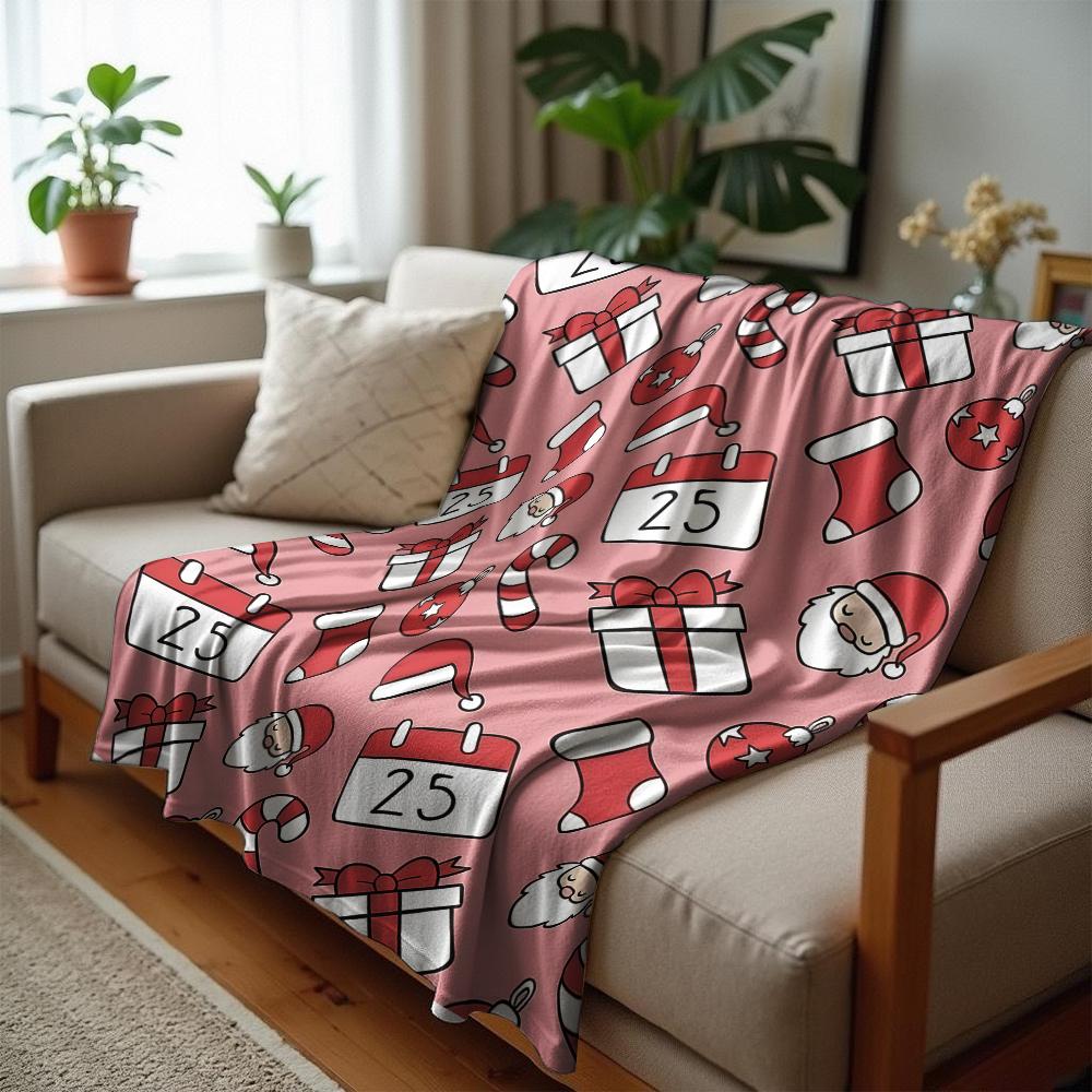 Pink Xmas Bow Tree Anime Cartoon Flannel Blanket Soft Warm Throw for Bedroom Sofa Car Kids Holiday Gift