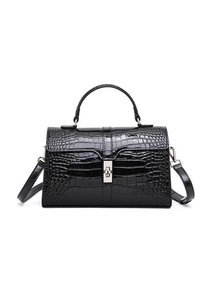 Ladies' Genuine Cowhide Leather Shoulder Bag with Flip Cover - Crossbody & Shoulder Style, Crocodile Pattern Pillow Bag