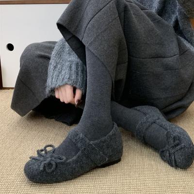 4CM Inner Height Increase~ Mary Jane Fluffy Shoes for Women In Winter, New Gray Woolen Single Shoes for Women's Thick-soled Velvet Cotton Shoes