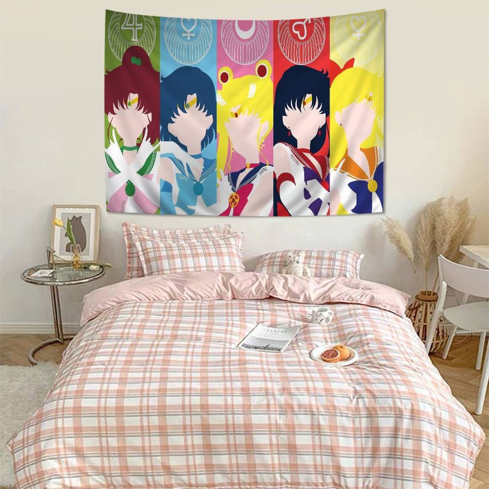 SSailores Cute Girl Moon Colorful Tapestry Wall Hanging Hanging Tarot Hippie Wall Rugs Dorm Wall Art Decor