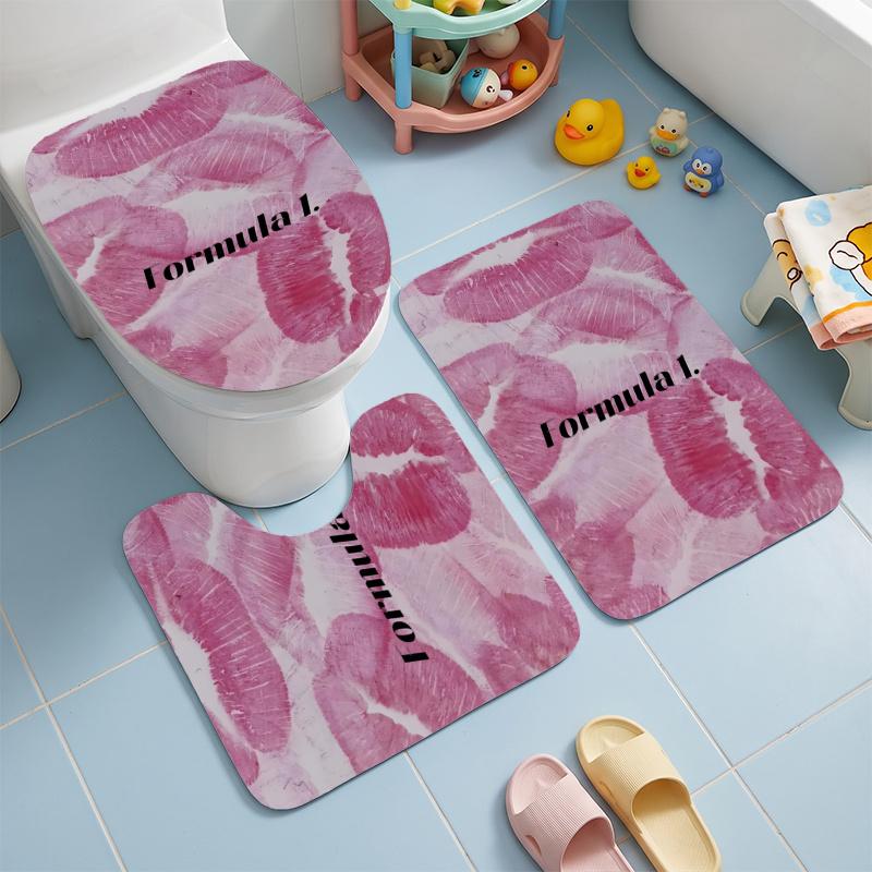 Formula 1 (19) Flannel Toilet 3 Piece Set Soft Bathroom Toilet Seat Cover Non-Slip Bath Rug Home Bathroom Decor