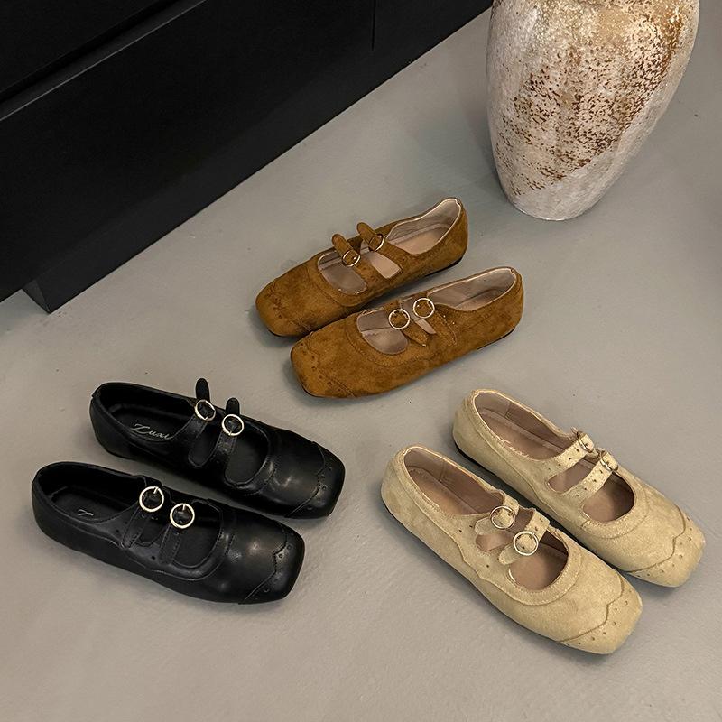 Retro Brown Square Head Mary Jane Shoes Ballet Shoes Women's 2025 New Korean Version French Light Mouth Single Shoes Women's Shoes
