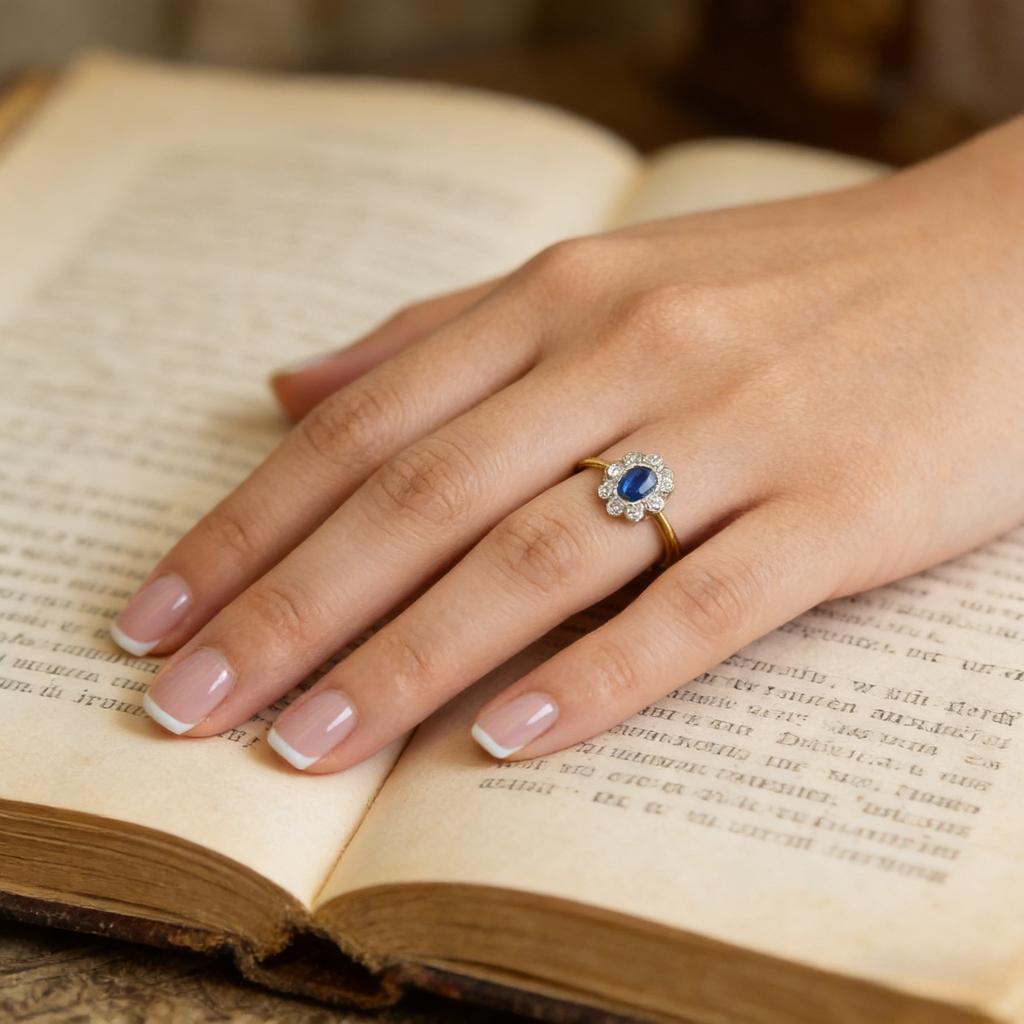 Petite Gemstone Promise Ring, 4x6mm Sapphire In Overgild for Women, Gift for Engagement Anniversary Birthday