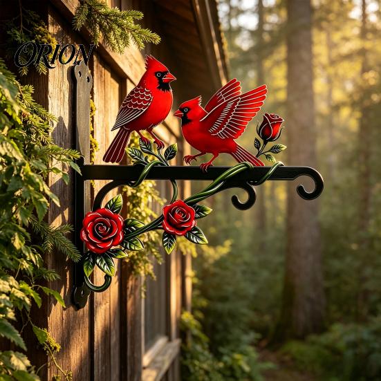 Suporte de Vaso de Flores de Metal para Pátio, Suporte de Planta Pássaro Vermelho, Gancho de Parede Externo, Decoração de Jardim Montada, Suporte para Comedouro, Plantas Penduradas, Comedouro, Vento