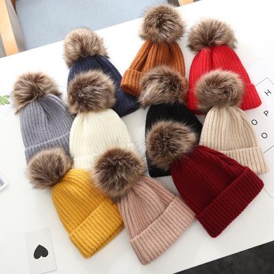 Vinter babylue for nyfødt baby Ensfarget heklet panser Stor hårball Vinter varm lue for baby gutt jente baby tilbehør