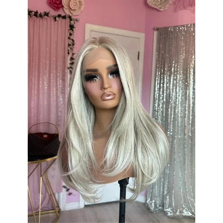 White Wig With Bangs Body Wave Lace Fornt Wig Synthetic And Blend Premium Fibre Heat Resistant Cosplay Pre Plucked For Women