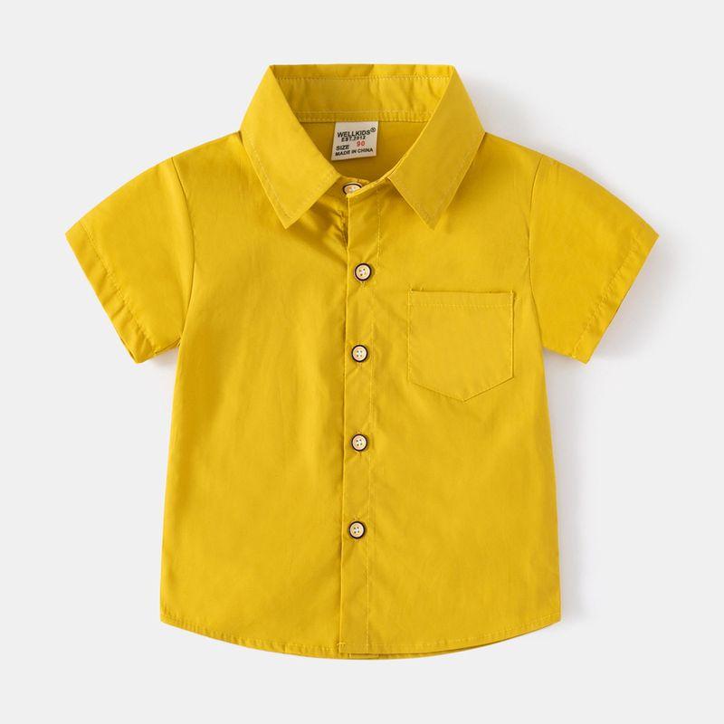 And Cool Boys' Short-Sleeved Shirts with Lapels, Kidsren's Shirts, Korean Style Summer Solid Color Cotton Tops for Small and Medium-Sized Kidsren