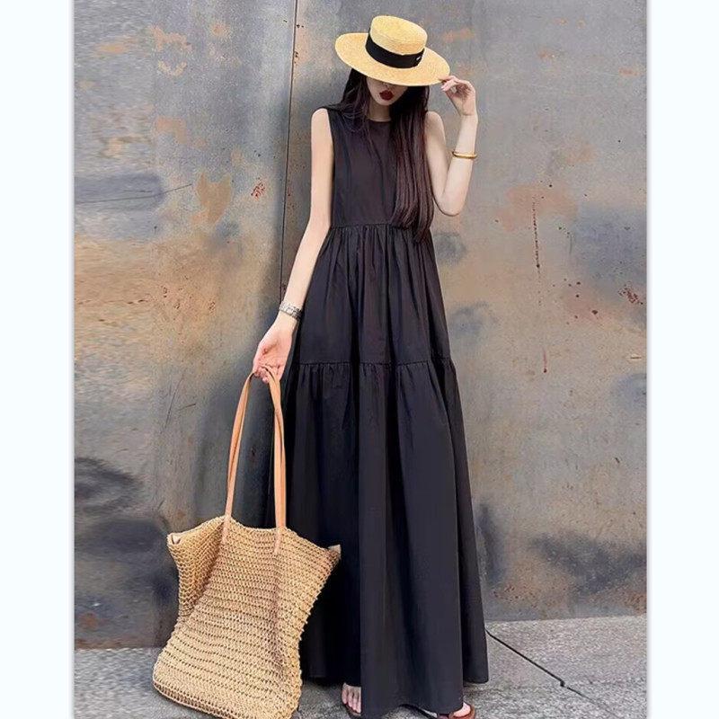Plus Size Sleeveless Slimming Long Dress - BF Style Casual Round Neck Pullover Skirt