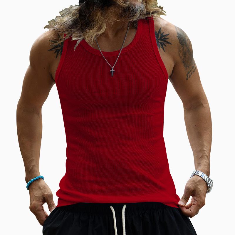 Elastic Exercise Fitness Vest for Men Summer Round Neck Plus Size Leisure Muscle Training Breathable Men