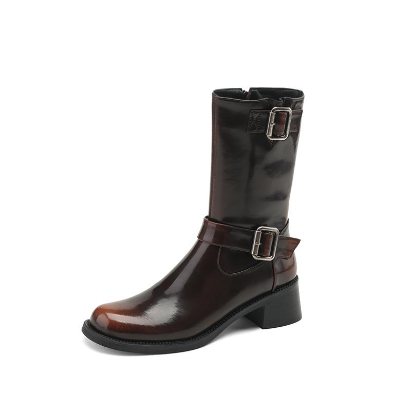 

Мода 2024 Осень Женские Сапоги Круглый Носок Массивный Каблук Сапоги до середины икры Женская Обувь Натуральная Кожа Ковбойские Сапоги Рыцарские Сапоги Зима 42 коричневый