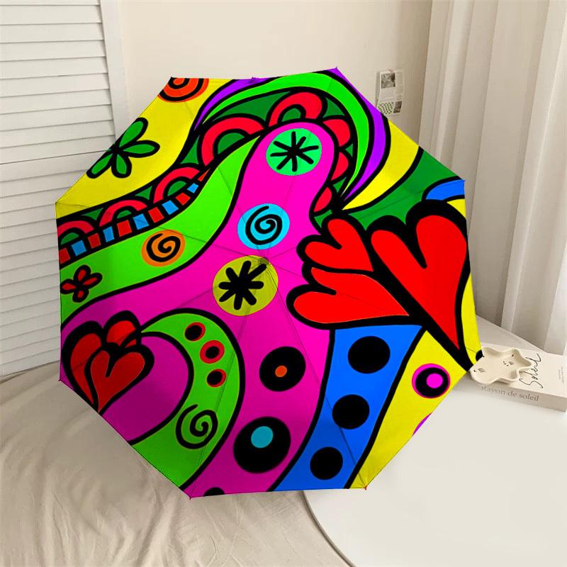 

1pc Floral Pattern Automatic Open/Close Umbrella with Windproof, 8-Rib Sturdy Canopy, Durable Ribs, Fashionable Design1252A
