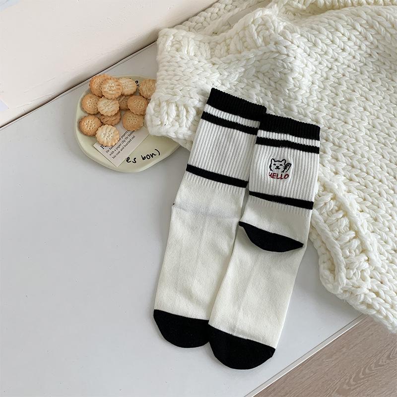 Socks Women'S Dongdaemun Embroidered Cotton Socks Medium Tube Socks Women'S Socks Pure Cotton Stockings