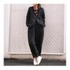 2025 Spring & Autumn Black Linen Round Neck Slim Jacket with Elastic Waist Loose Carrot Pants