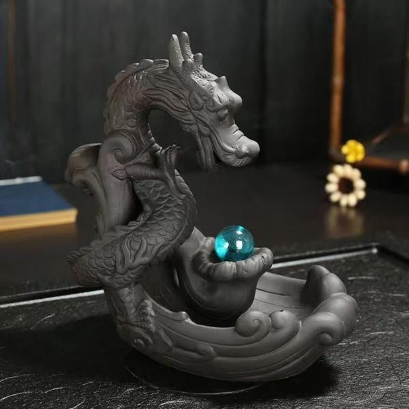 Originality Ceramic Backflow Dragon Incense Burner Creative Home Decor Dragon Burner Censer With Lucky Crystal Ball