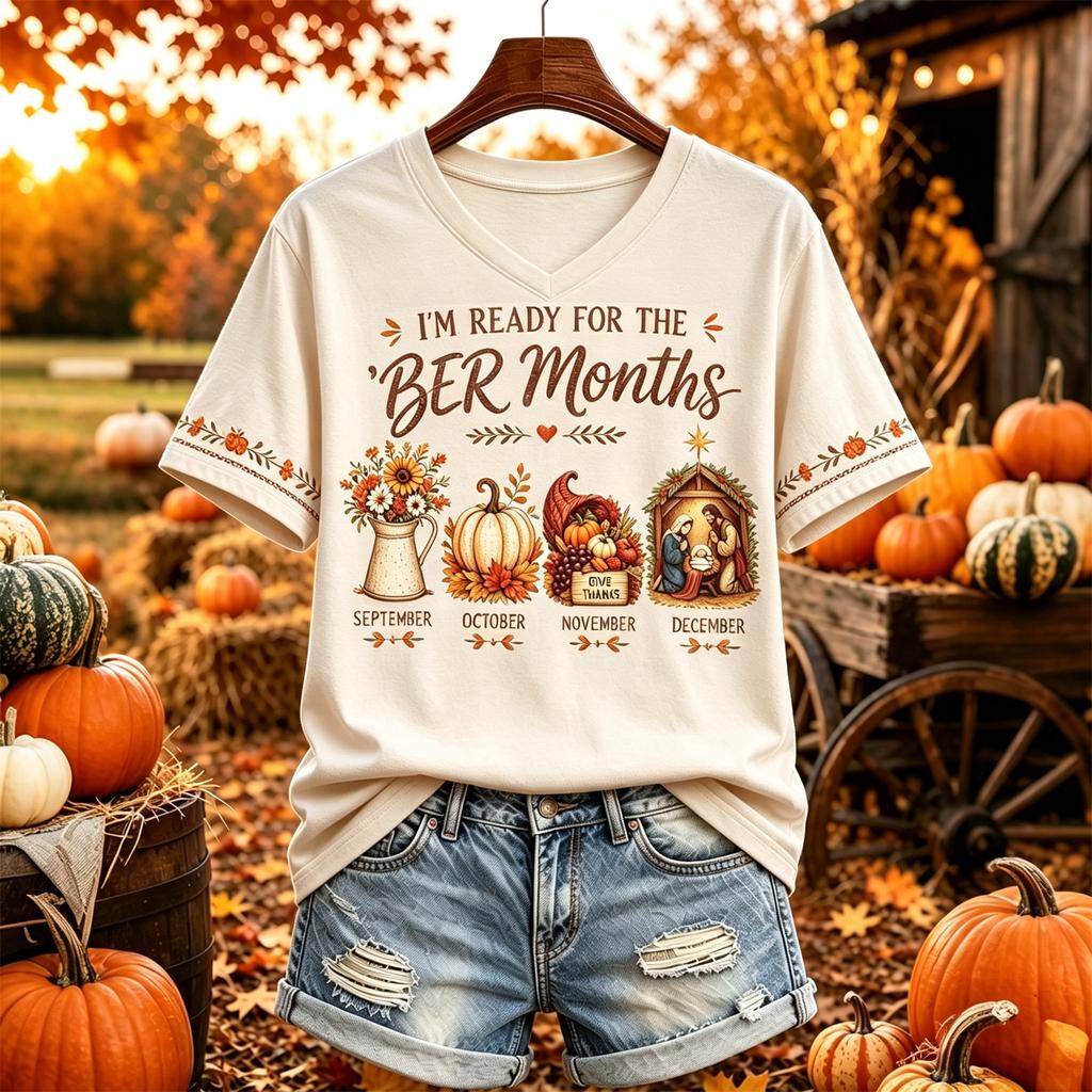 Women's Thanksgiving V-Neck Short Sleeve Printed Pullover Top