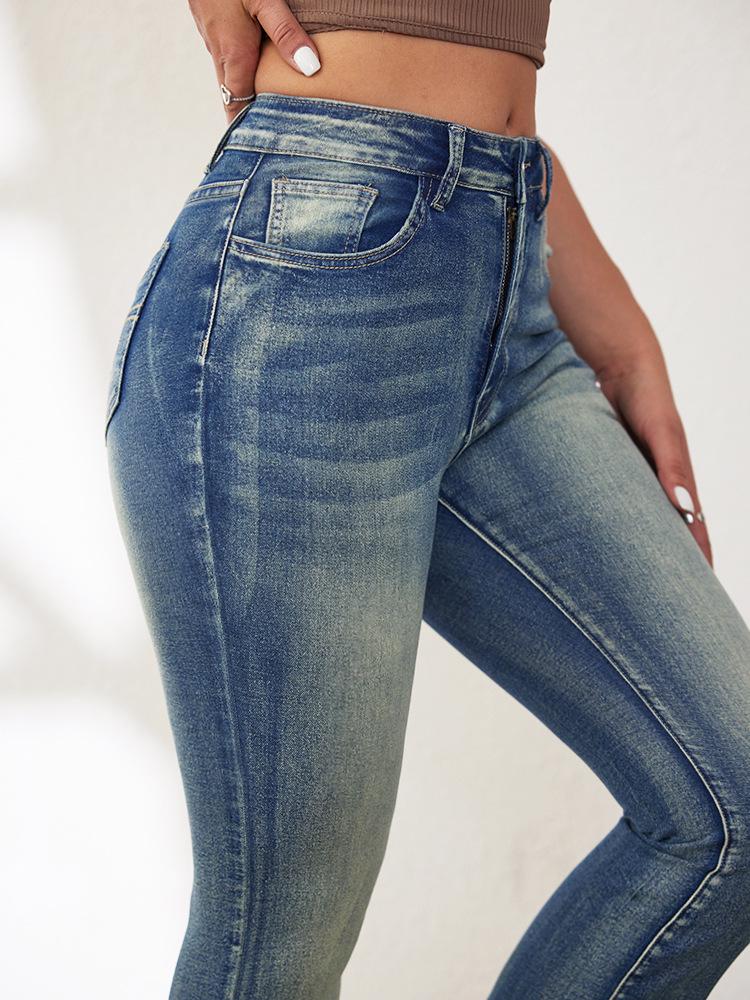 2025 Europäische Amerikanische Retro High Waist Slim Fit Schlagjeans für Damen