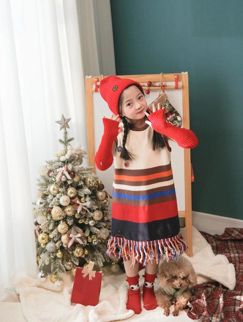 Girls' Knitted Tassel Skirt Dress - Autumn/Winter Baby Wool Vest Dress