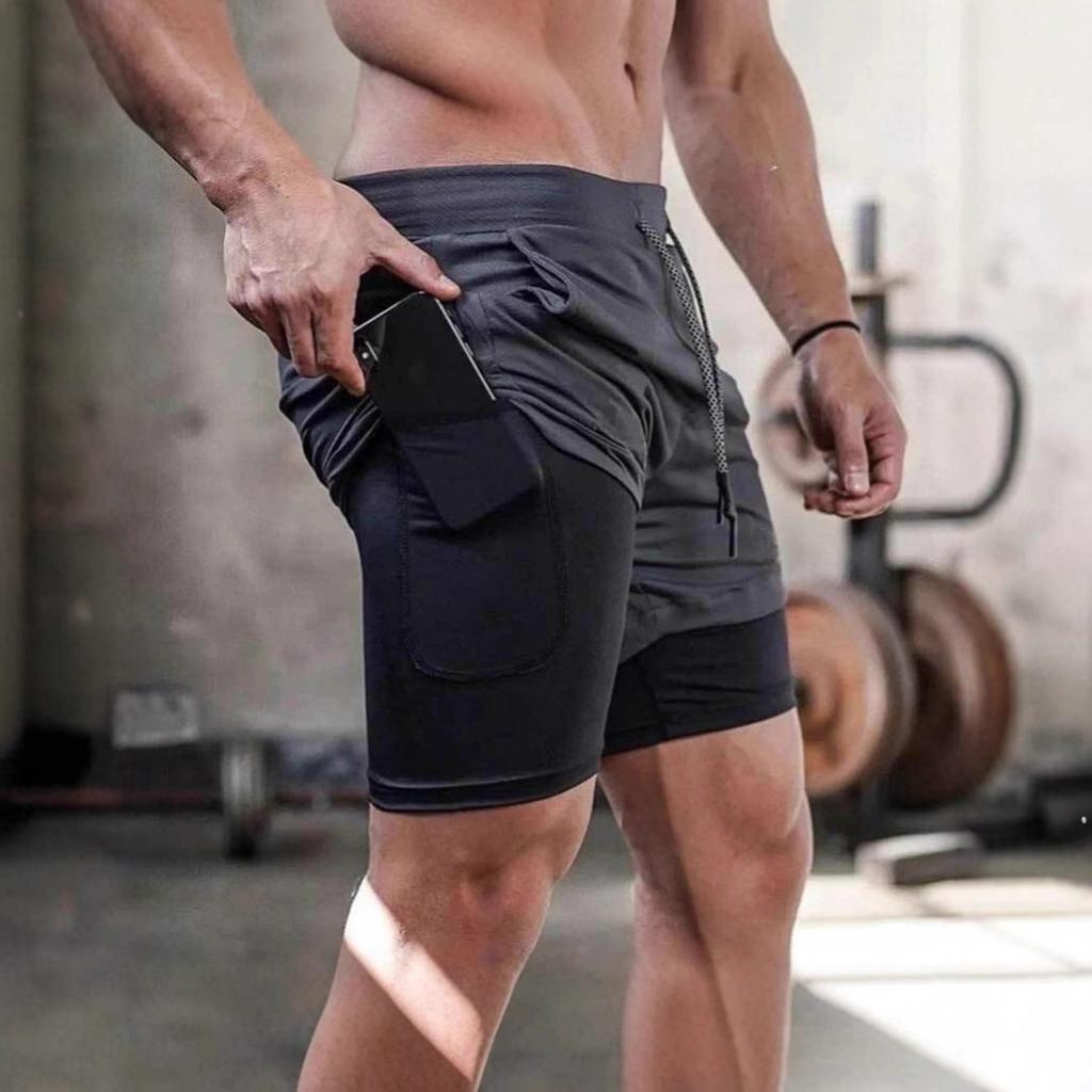 Men's Summer Sports Shorts Men's Double-layer Quick-drying Breathable Squat Jogging Men's Casual Pants Basketball Five-quarter Pants