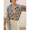 Women's Retro Christmas Pattern Blouse - Turn-Down Collar Long Sleeve, Loose Casual Silhouette, Festive Gift Tree Print Top Suitable for Fall/Winter
