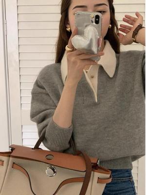 Women's Autumn/Winter Turtleneck Sweater: Korean Color-Block Design, Gentle Style, Knitted Base