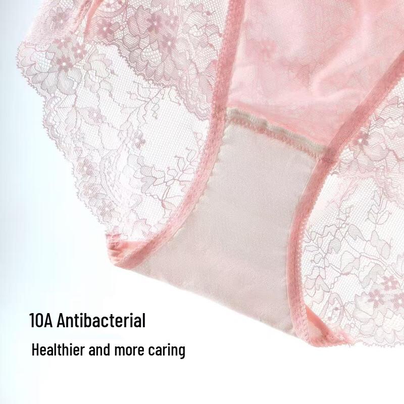 Ordifen Women's Sexy Lace Mid-Waist Antibacterial Mesh Briefs