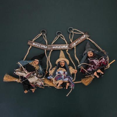 Outdoor Party Decoration Wooden Pendant Home Door Bar Club Decor Witch Dolls Haunted House Props Halloween Hanging Ghost