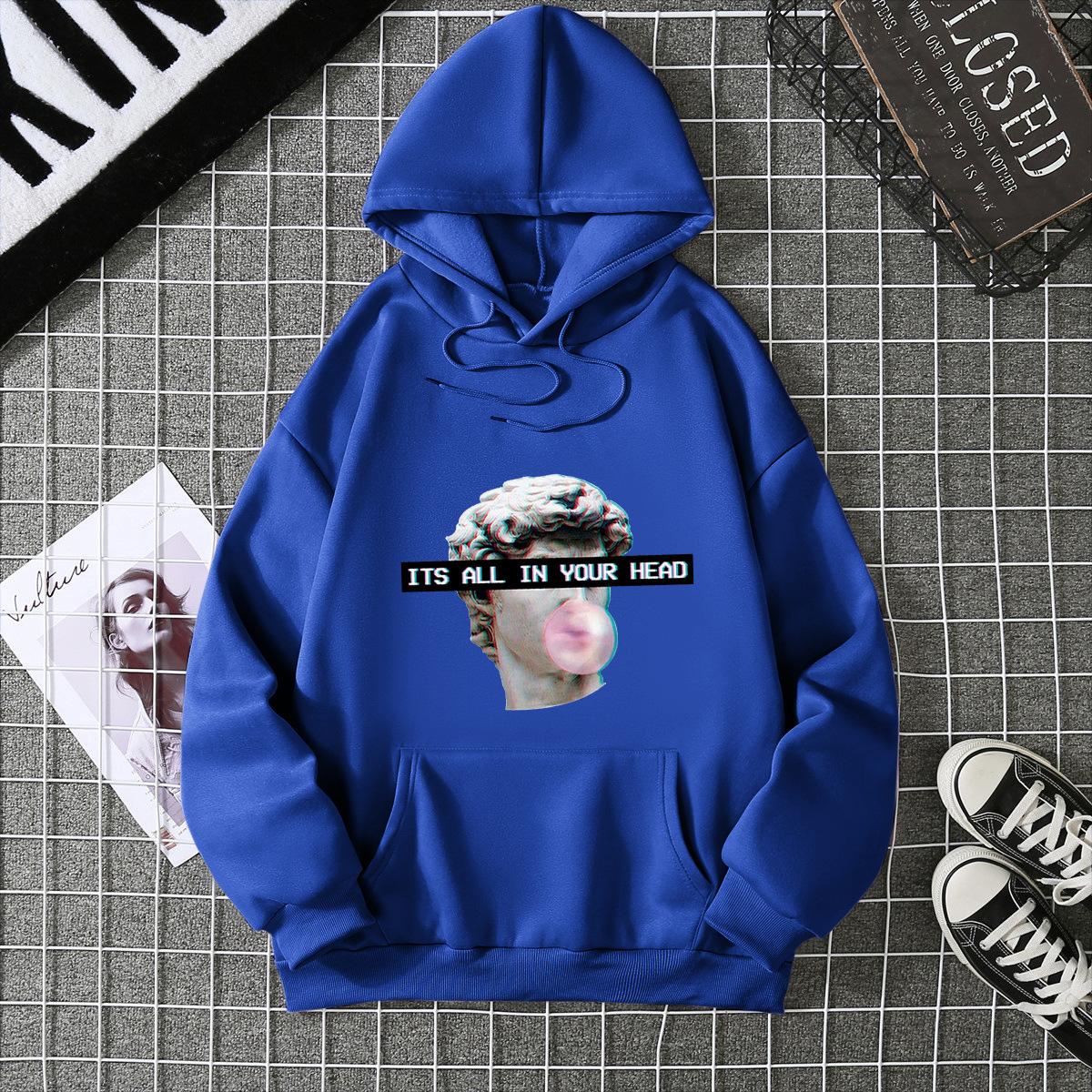 

European and American style autumn and winter new casual versatile loose large size fashion printed pullover hooded sweater 5xl