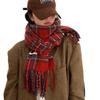 Ancola Women's Red Plaid Scarf - Cozy Autumn Winter Korean Style Imitation Cashmere Shawl.