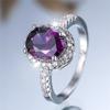 Trendy Crystal Big Purple Oval Zircon Stone Engagement Ring Vintage Silver Color Wedding Bands  For Women Men