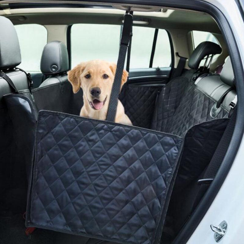 Quilted Car Dog Hammock Pet Seat Cover for Rear Seats 147*137CM with Ear Flap Zipper Pocket чёрный