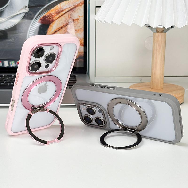 For Apple 13/14/15/16/17 Series Transparent Simple Magnetic Lazy Stand for IPhone Case