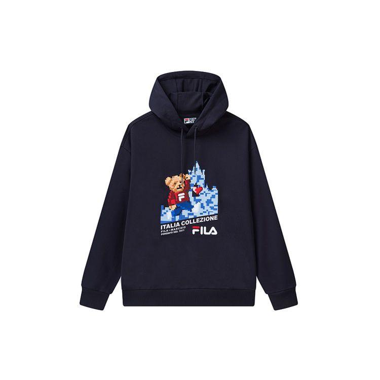 FILA Bear Embroidery Cartoon Print Sports Hoodie Men Hoodies Legendary-Blue F11M118259FNV