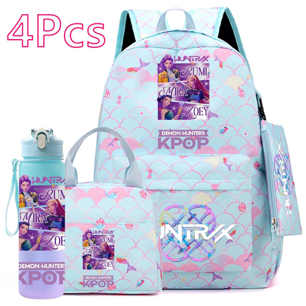 4 Stück/Set Anime KPOP Bedruckter Rucksack mit Handtasche Federmäppchen 750 ml Wasserflasche für Teenager Schüler Junge Mädchen Große Kapazität Schultasche Schultasche