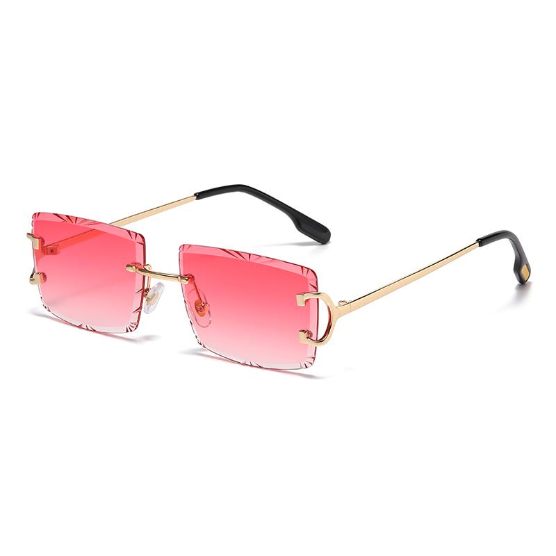 Neue Luxus-Hochwertige 2025 Rahmenlose Cut Farbige Gläser UV400 Sonnenbrille Modische Quadratische Metallbügel Brillen für Damen und Herren