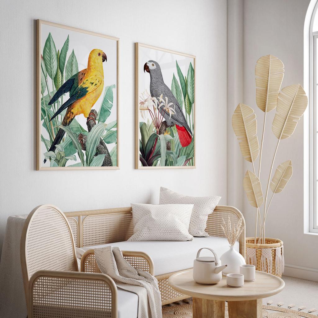 Set of Two Posters with Parrots