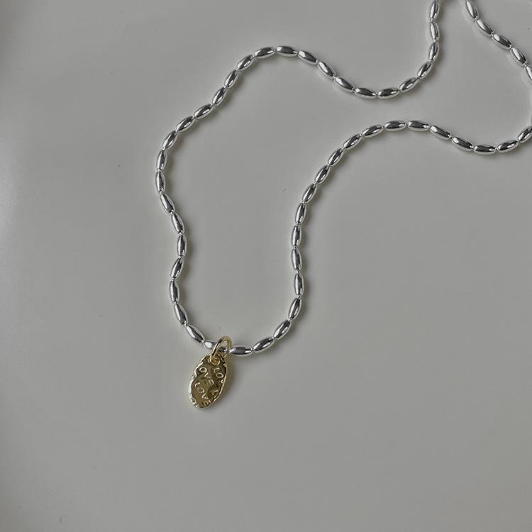 New Simple Blogger Style Ins Korean Version Korean Olive Beads Small Rice Grains 925 Silver Necklace Female Tide