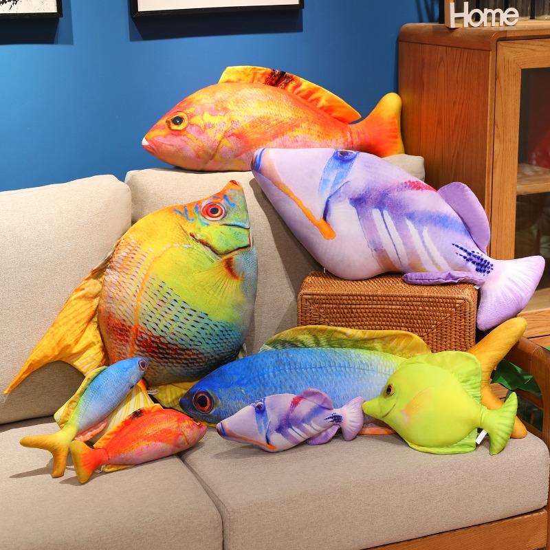 1PCS Creative Colorful Fish Cushion Pillow Simulated Sea Fish Figurine Sofa Living Room Decoration Ornaments Plush Cloth Doll Office Nap Pillows