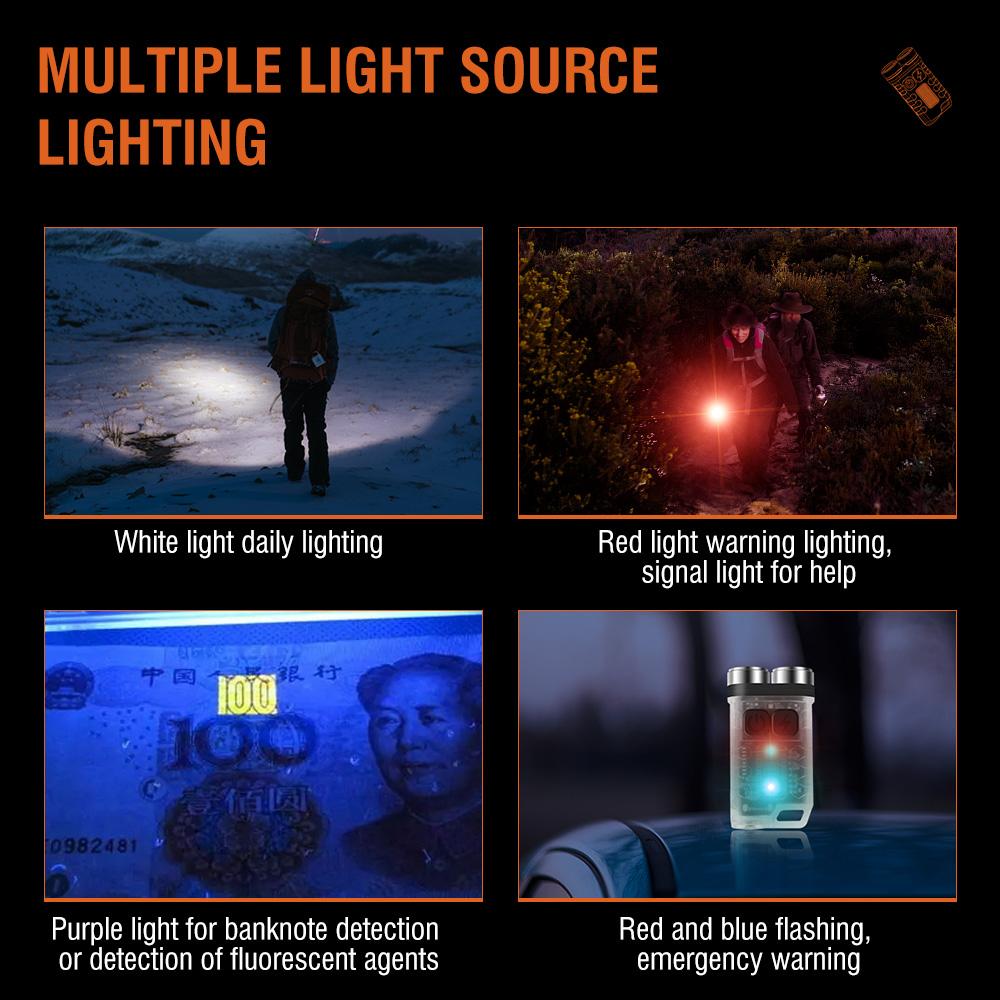 Mini Flashlight 900LM 12 Modes Light Torch Rechargeable Waterproof Keychain with magnet Lantern Red UV light