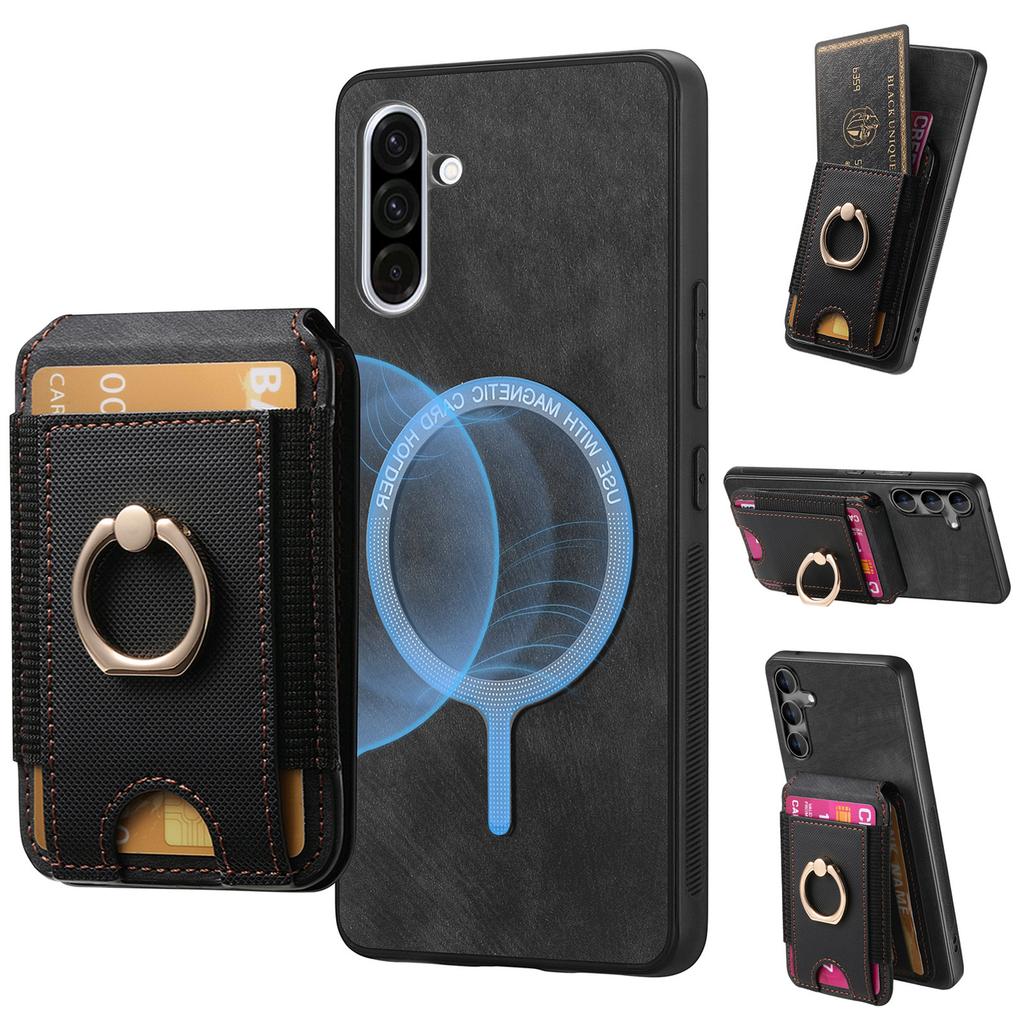 For Samsung Galaxy A36 5G Case Compatible with MagSafe Leather Back Cover with Detachable Card Holder Kickstand