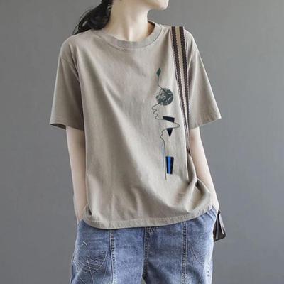 Yaz O Boyun Moda Baskı Gevşek günlük tişört Üst Kadın Kısa Kollu Basit Tüm Maç Tee Kadın Giysileri Bayan Kazaklar