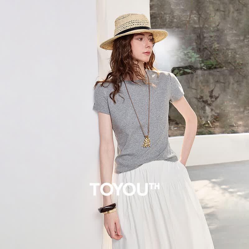 Chuyu Mousse Women s Slim Fit Slub Cotton Short Sleeve T-Shirt M