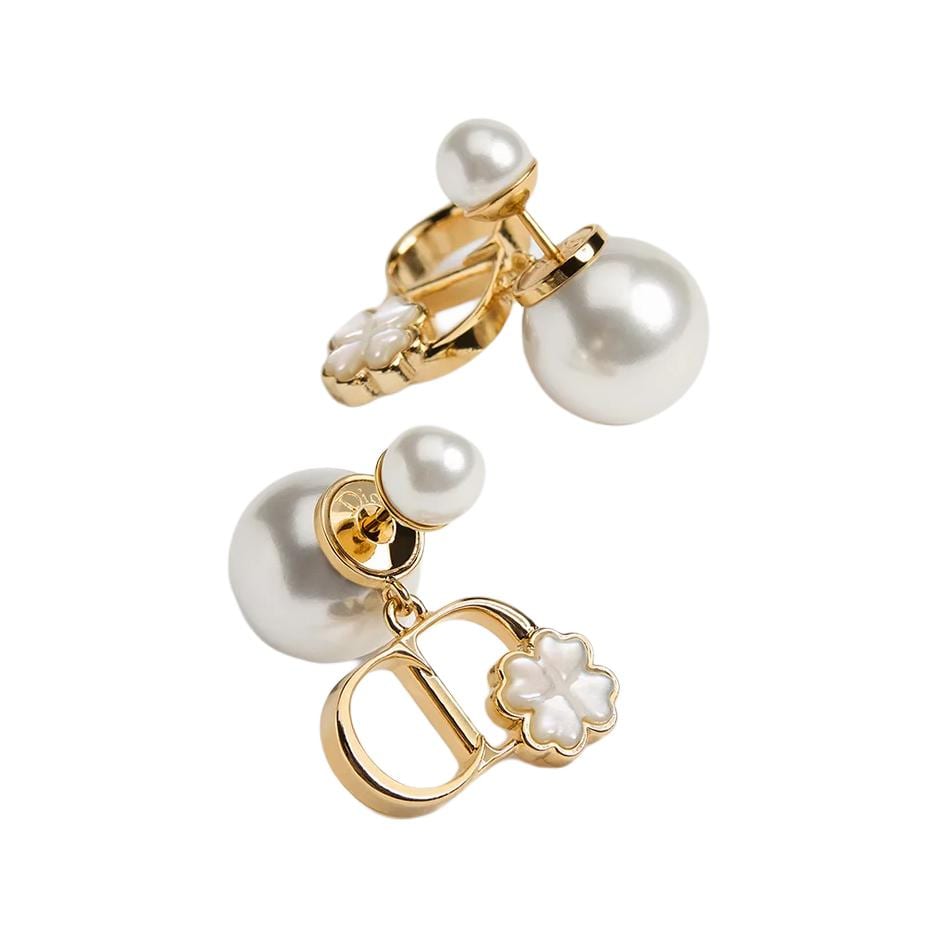 Dior Resin Bead Earrings Unisex Gold/White E4596WOMMP_D301