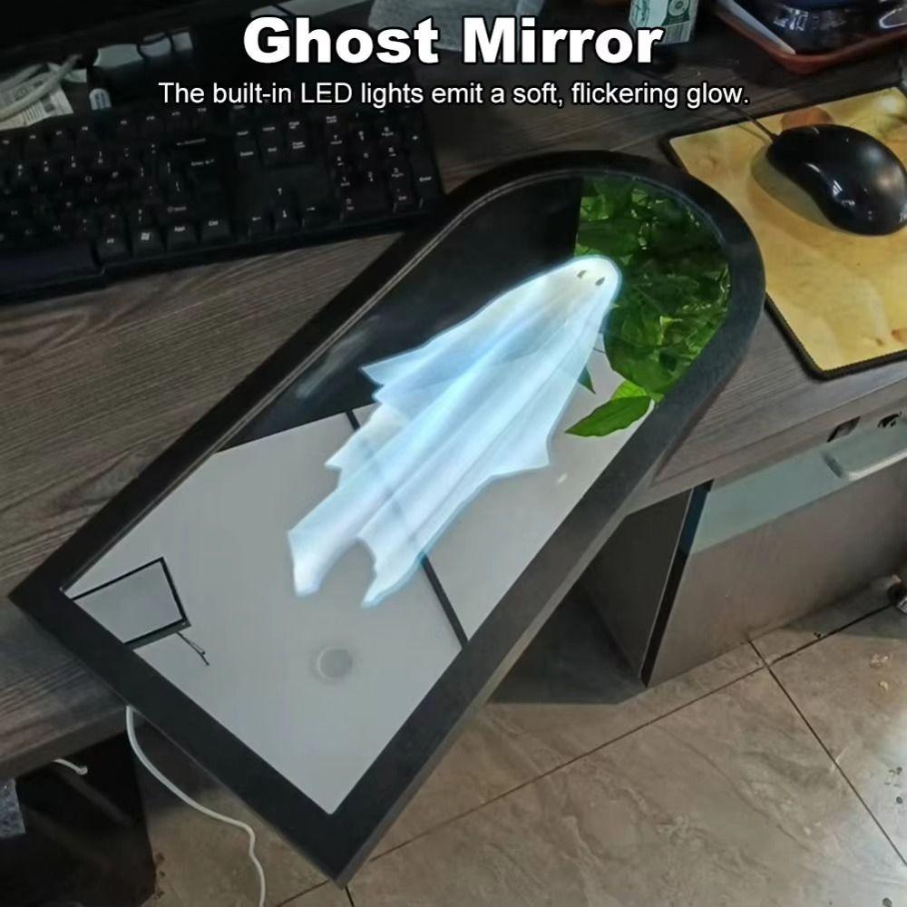 Round/Wave Ghost Hologram Mirror USB Holographic Mirror Decor Haunted House Prop Horror Party