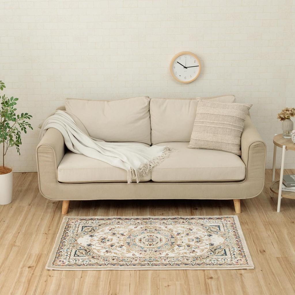 IKEHIKO Imported Rectangular Rug, Carpet, Rosario, Beige, Approx. 80 X 140cm, Wilton Classic Pattern, Room Use, #1321580020101