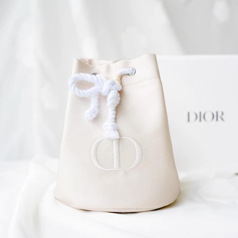 Dior Borsa da cosmetico a sacchetto beige con coulisse