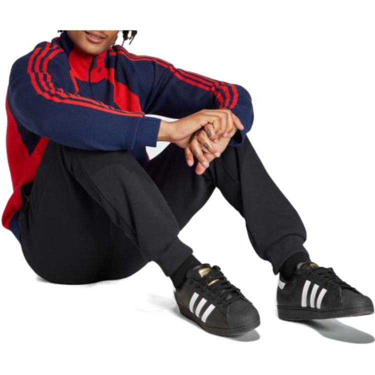 Adidas Originální pruhovaný patchworkový pulovr s dlouhým rukávem Pánské svetry Modrý IR7128