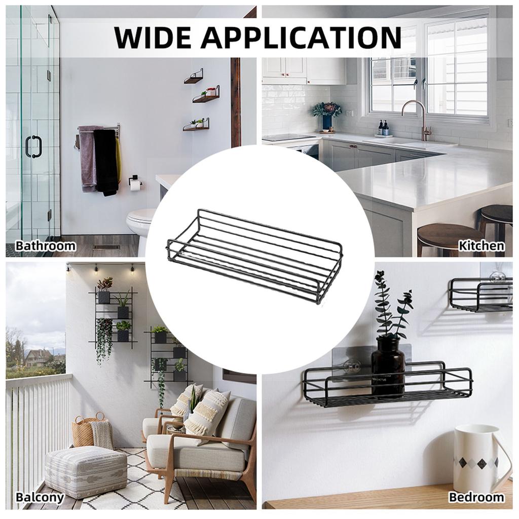 Wall Shower Rack Rustproof Rectangular Bathroom Storage Shelf   for Bathroom Kitchen Balcony Black