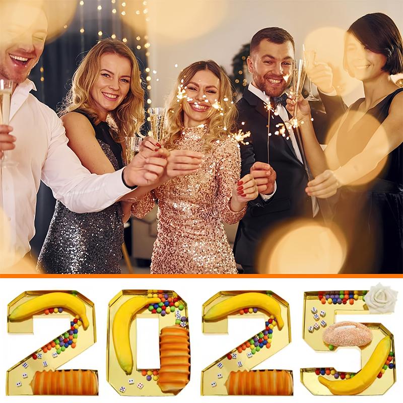 1/4pcs Digital Design Dinner Plate Party Supplies Party Candy Container Gold Number Shaped Box Snack Tray 24.5x21x3cm