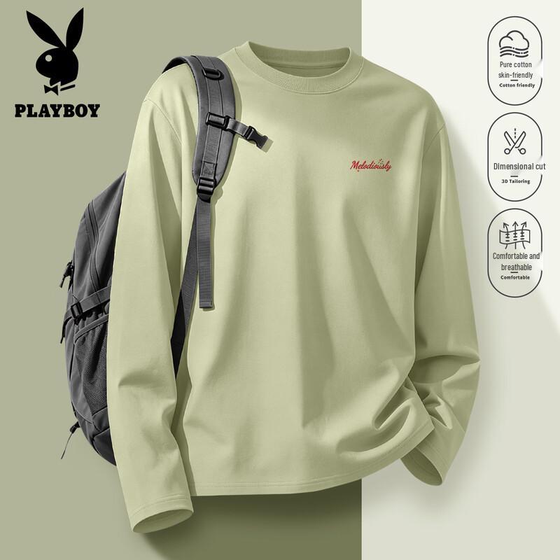 PLAYBOY Męska koszulka z długim rękawem, bawełniana, z okrągłym dekoltem